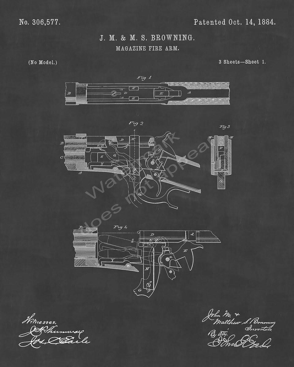 70カンカンページ 1886 Winchester Lever Action Rifle Gun Patent Print - Chalkboard