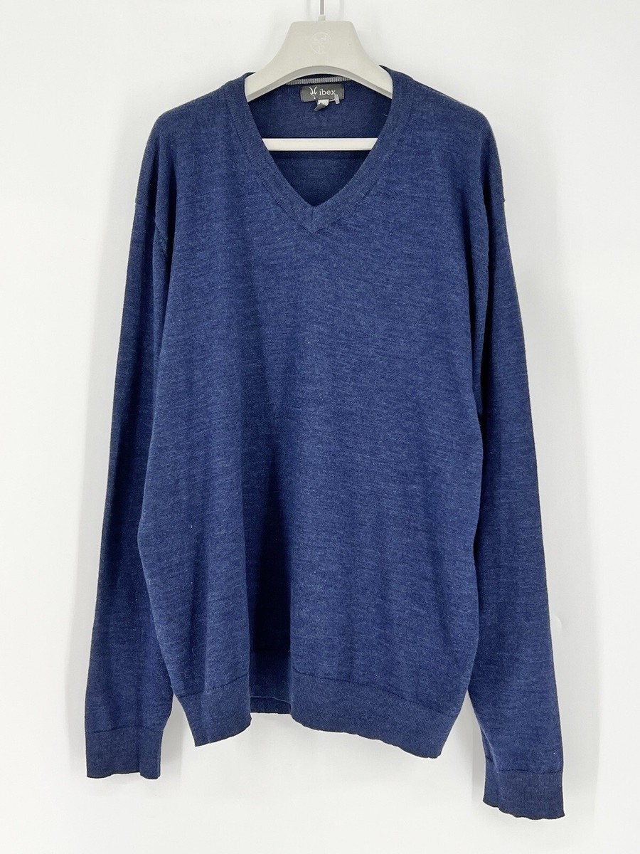 IBEX Pullover Merino Wool Blend Blue Sweater Men's 2XL XXL V Neck