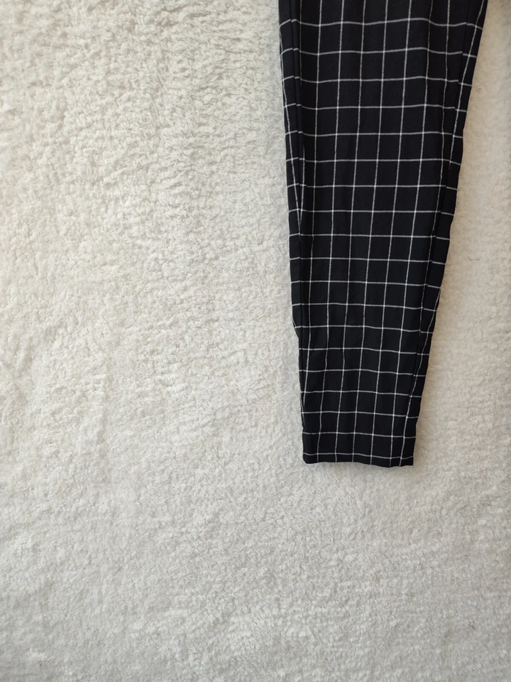 Elle Mujeres Leggings Medianos Negros Cuadros Mezcla Rayón Pierna Ajustada Elastizada Calce Pantalones Foto 4 de 4