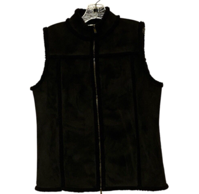 LIZ CLAIBORNE Faux Suede Sherpa Lined Black Vest - Size Small | eBay