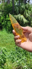 6" Yellow Citrine Glass Ritual Dagger | Hand Knapped Crystal Athame | Spiritual