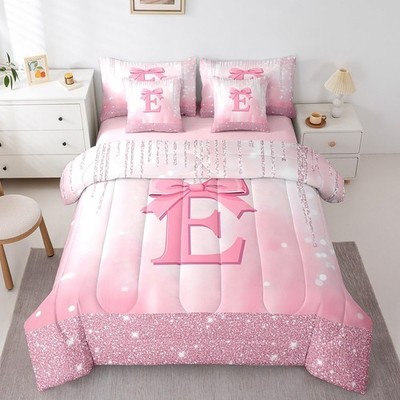 Feelyou Pink Bowknot Princess Glitter 7Pcs Bedding Set - Full Size (Initial E)