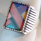 Vintage Navajo Ray Jack Sterling Silver Multi-Stone Mosaic Inlay Signet Ring