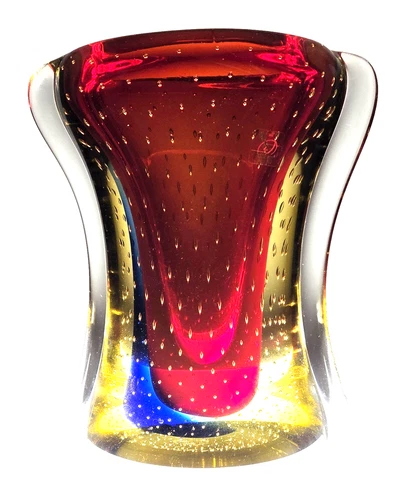 LUIGI ONESTO Murano Italy Sommerso Glass Vase-Signed & Original Label-Stunning!