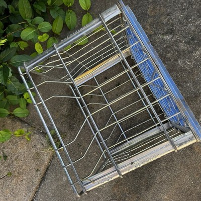 Vintage Alpenrose Dairy Metal Milk Crate Blue Insert Galvanized