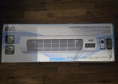 EVO Low Profile Oscillating Window Fan Air Circulator 4-Speed Airflow, White