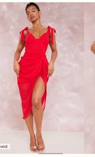 Pretty Little Thing RED UNDERWIRE DETAIL DRAPED MIDI DRESS Size 12 NWT