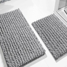 Large 2 Piece Set Light Grey Soft Cozy Plush Chenille Bath Mat Bathroom Rug
