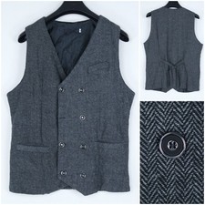 Mens Waistcoat Medium Size US 38 Vintage Grey Herringbone Business Dress Vest