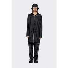 Rains Long Black Waterproof Hooded Raincoat J...