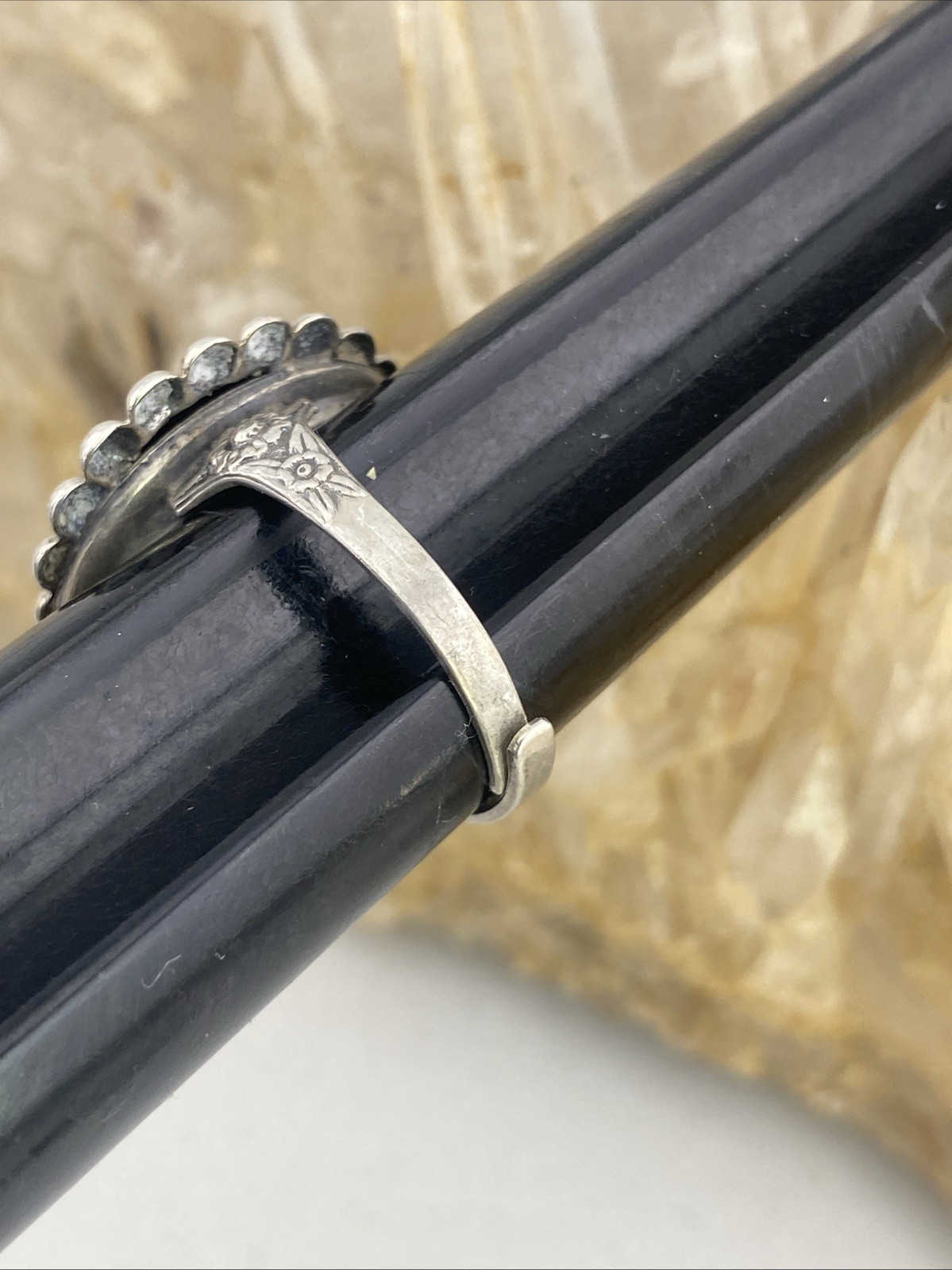 Antique Adjustable Sterling Silver Button Ring Wi… - image 11
