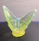 Glass Butterfly Yellow Topaz Opalescent Vaseline Uranium Signed Scott Fenton
