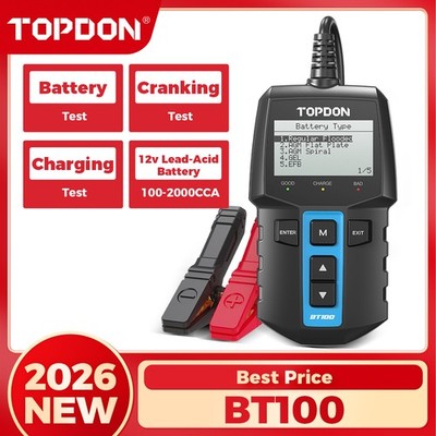TOPDON BT100 12V Car Battery Tester  2000CCA Load Charging System Analyzer