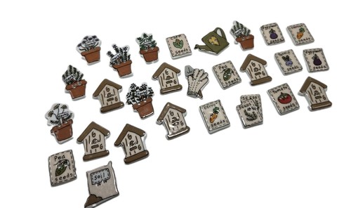 VTG 1990s Trena's Trinkets 29 Ceramic Sew Buttons Garden Birdhouse Herbs Plants