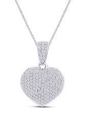 1/2ct Natural Round Diamond Pave Set Heart Pendant 18" Necklace 10k White Gold