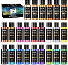 ARTME Metallic Acrylic Paint Set, 24 48 Fl Oz (Pack of 1), 24 Colors 
