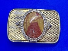Brown Agate Gold Tone Cabochon Cab Style Centerpiece Western Belt Buckle