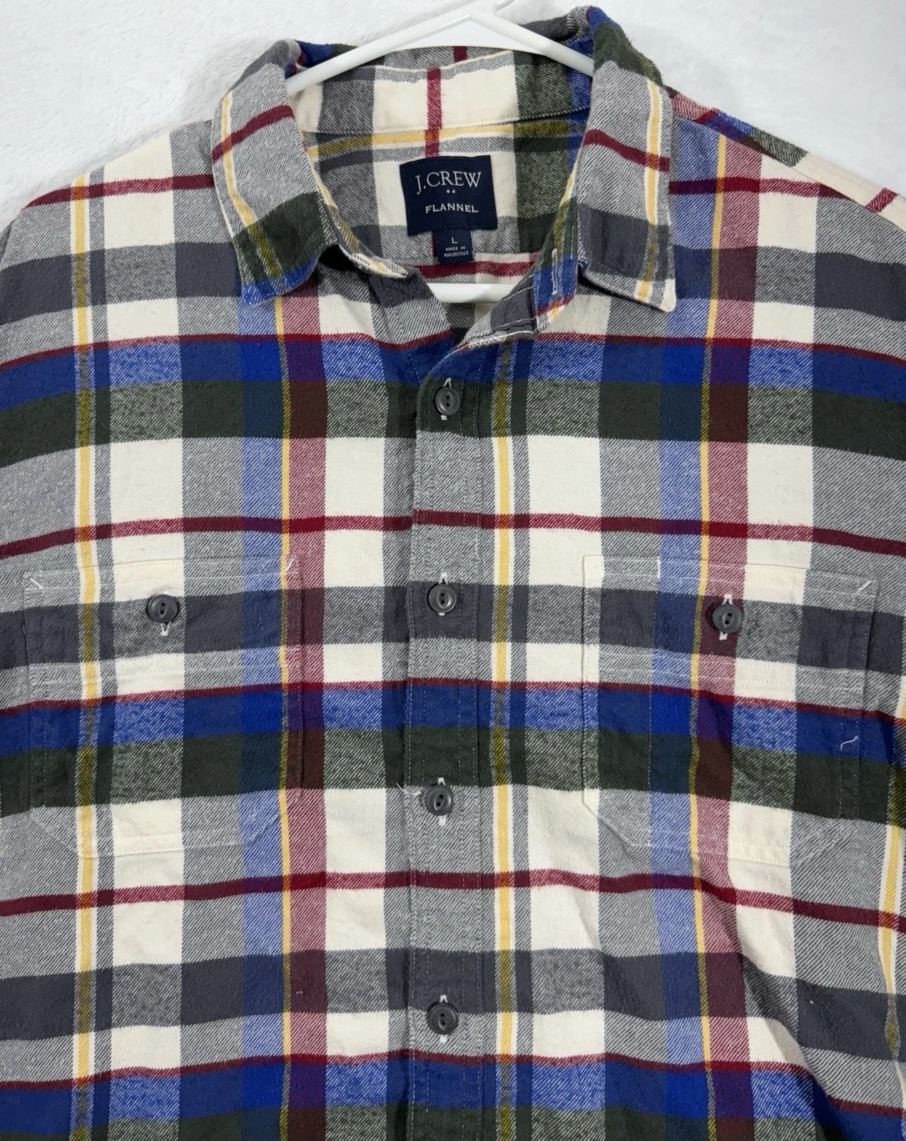 J.CREW Shirt Mens L Flannel Tartan Plaid Long Sleeve Cotton Outdoor Work Blue.