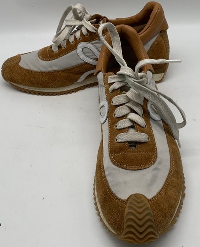 Loewe Womens Brown Suede Flow Runner L Monogram Low Top Lace Up Sneakers sz 39