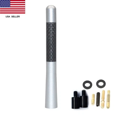 New 4.7 Inch Short Antenna Silver Carbon Fiber For CHEVY GMC TRUCK SUV SILVERADO