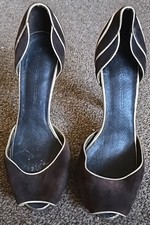 Designer: French Connection. Ladies Brown & Gold Peep-Toe Stiletto Heels. UK 5