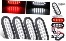 4Pcs 6" Oval Red Stop Turn Tail Lights to White Back-up Lights 12 LED, 6 Inch