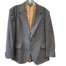 Pendleton Gray Tweed Wool Herringbone Elbow Patch Single Vent Sport Coat Mens 42