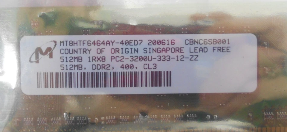 Crucial MT8HTF6464AY-40ED7 Memory Ram 512 MB 1RX8 PC2-3200U-333-12-ZZ DDR2 400 - Image 2 of 4