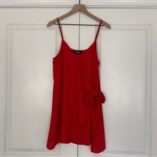 Lulus polka dot wrap dress adjustable spaghetti straps lined snap v-neck red M