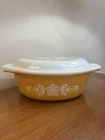 Vintage PYREX Butterfly Gold 043 1.5 Qt Oval Casserole w/ Lid - 1970s