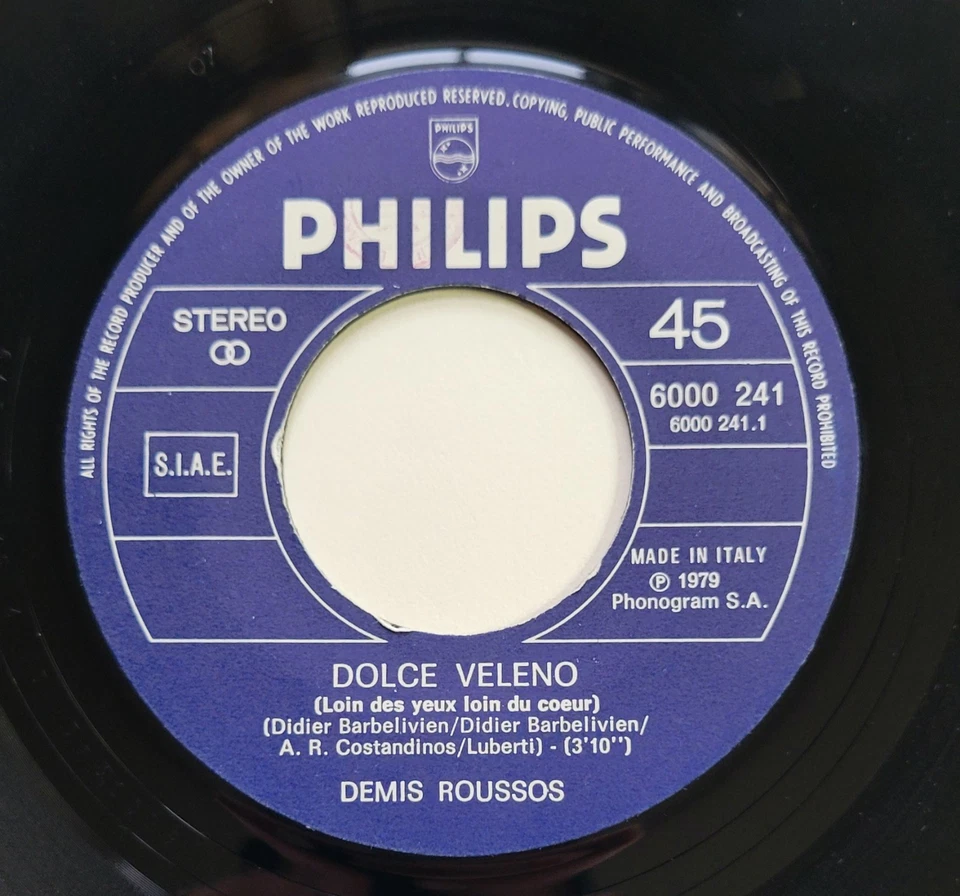 Demise Roussos-Dolce Veleno/IL  Mago 7" Vinyl Single 1979 Phillips Italy - Image 4 of 4