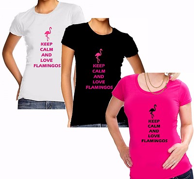 SPRÜCHESHIRT Keep Calm and Love Flamingos Damen Lady Girly SHIRT T-SHIRT  S-2XL