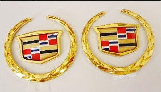 Cadillac STS Gold Wreath and Crest Emblem Pair