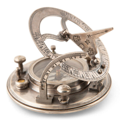 Folding Sundial & Mariner Compass Polished Aluminum Nautical Desk Decor Handamde