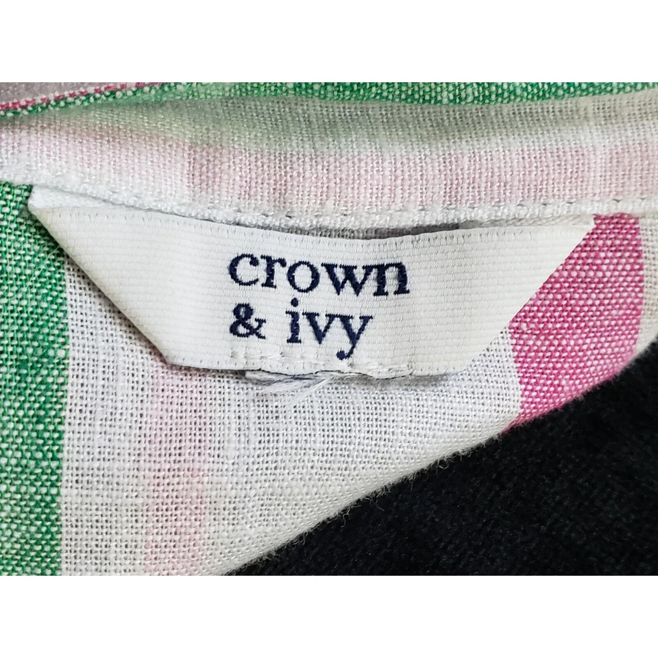 Blusa Top Crown & Ivy Para Mujer Talla 2X Blanco y Verde Rayas Manga Corta Cuello en V Foto 3 de 4