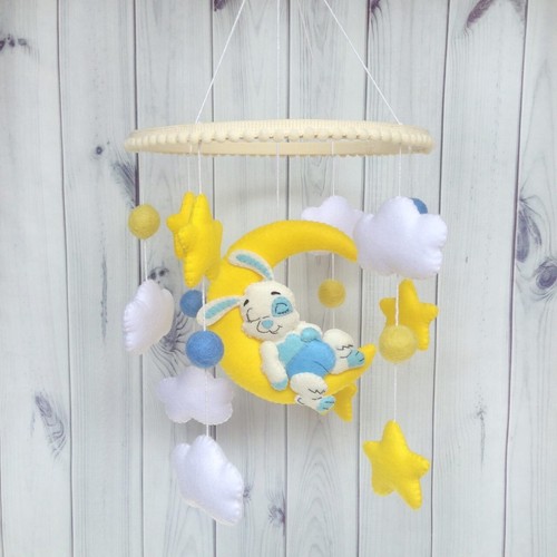 Bunny Baby Mobile Rabbit Crib Mobile Moon Cloud Star Nursery Decor Baby