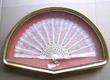 VICTORIAN framed LACE  PEARL, wall mount HAND FAN 14x21"