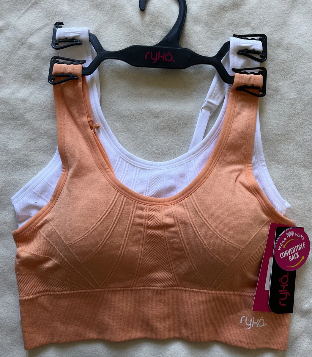 RYKA Sports Bra 2 PACK Adjustable Convertible Supportive Removable Pads NWT  M