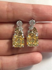 Amazing Round  Princess Clear  Yellow CZ Butterfly Style 925 Silver Earrings