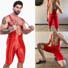 AMORESY Men's Jumpsuits Shiny Glossy Tights Overalls Tracksuits Suits Activewear