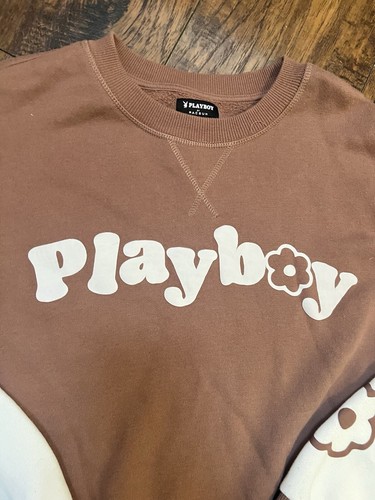 Brown & Cream Playboy Brand Oversized Sweatshirt Size M Ladies - Picture 4 of 9