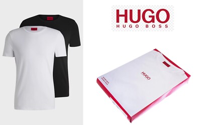 2x Hugo Boss Herren Designer Weiß Schwarz Rundhals V Ausschnitt Jeans T-Shirt M L XL XXL