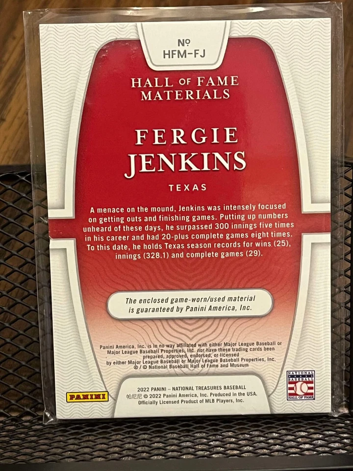 FERGIE JENKINS 2022 NATIONAL TREASURES "HALL OF FAME MATERIALS" JERSEY PATCH /15 - Image 2 of 2