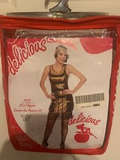 New Delicious 20s Flapper Costume Adult Size S/M Gold  Black Sequin Dress Only
