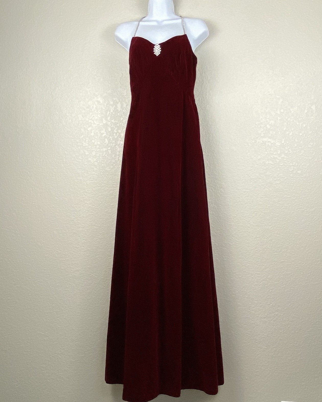 Vtg evening gown womens m burgundy velvet empire waist maxi dark romance vamp