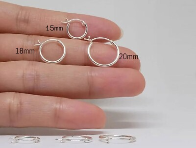 #ad Italian Sterling Silver Smooth Round Shaped French Lock Hoop Earrings UNISEX $10.99