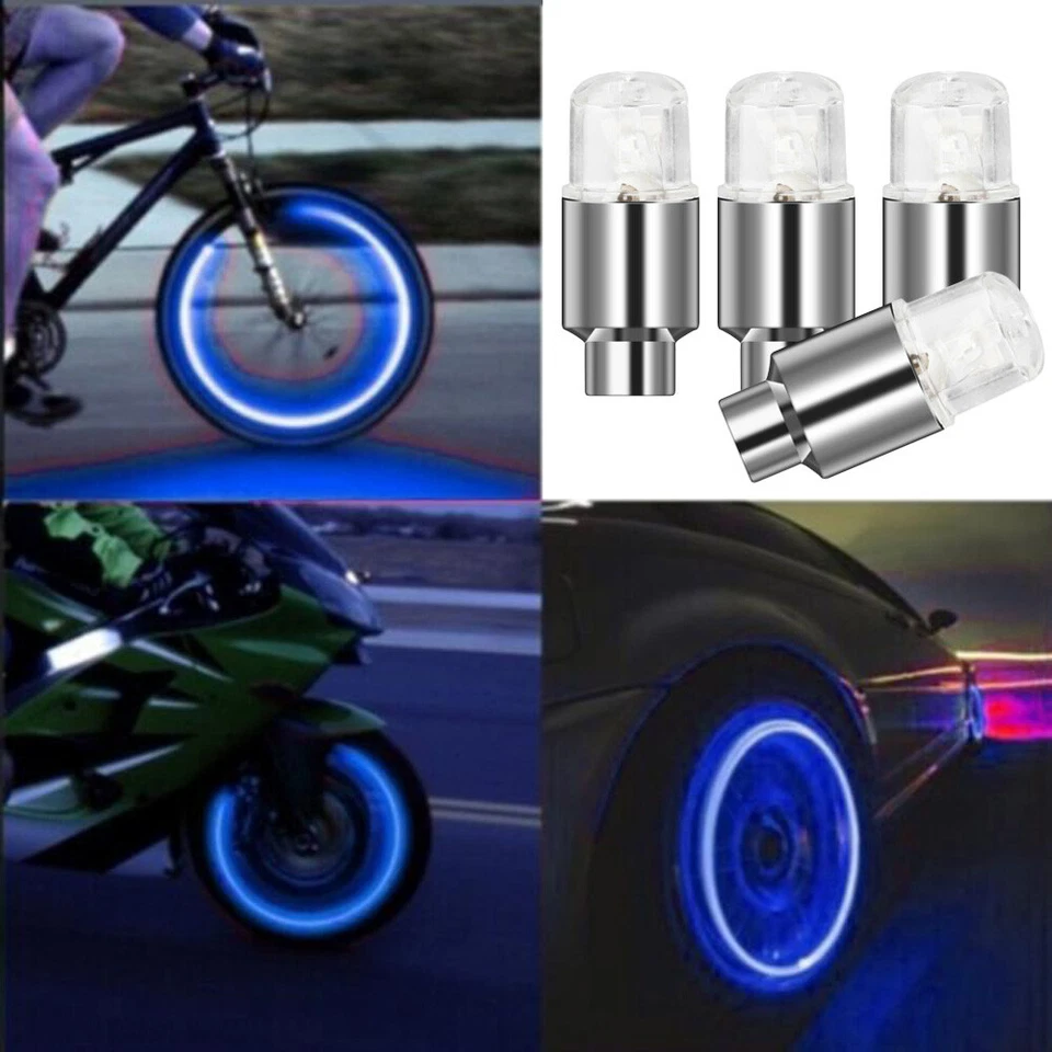 Tapa de vástago de válvula de aire para neumático de rueda de coche azul 4 piezas tapas de luz LED accesorios Foto 3 de 4