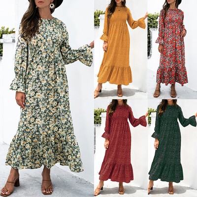 Womens Floral Long Sleeve Holiday Maxi 