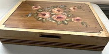 Vintage Sheipko Wood Silverware Chest With Floral Painted Top Empty