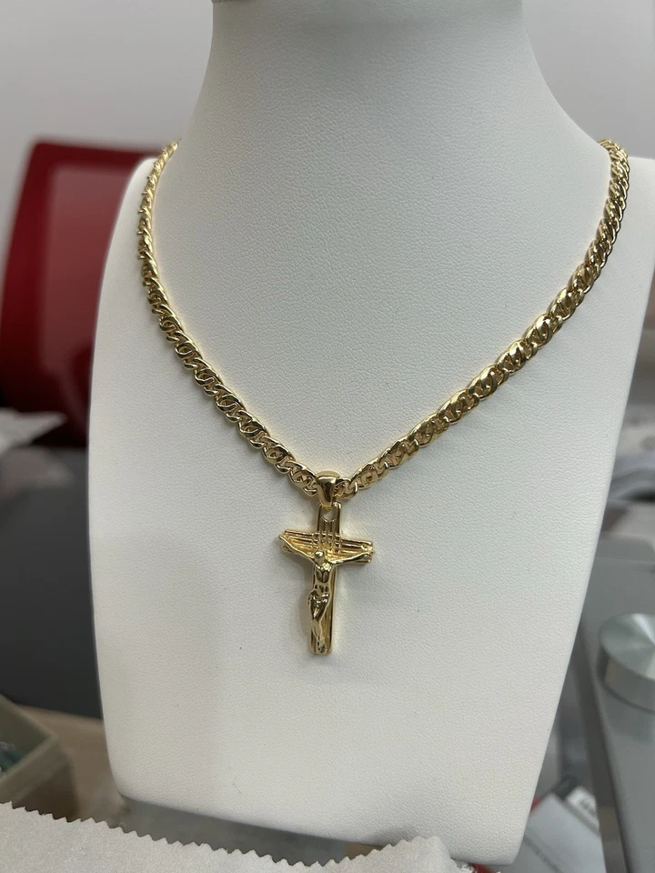 Collana con croce in argento placcato oro, uomo - Immagine 2 di 4